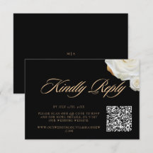 Moderne bloemige elegante zwarte script trouw QR-c