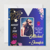 Moderne Bloemige Foto QR Code Trouwkaart Save the  Date (Voorkant)