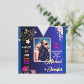 Moderne Bloemige Foto QR Code Trouwkaart Uitnodigi Save The Date (Staand voorkant)