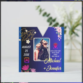 Moderne Bloemige Foto QR Code Trouwkaart Uitnodigi Save The Date