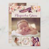 Moderne bloemige geboortekaarten voor babymeisjes aankondiging (Voorkant / Achterkant)