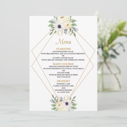 Moderne bloemige geometrische bruiloft menu Kaart (Staand voorkant)
