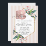 Moderne bloemige gestreepte glitter 18e verjaardag kaart<br><div class="desc">bloemen,  frame op gestreepte achtergrond.</div>