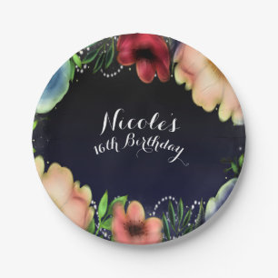 Moderne Bloemige Gloed Chique Elegante Avondfeest Papieren Bordje