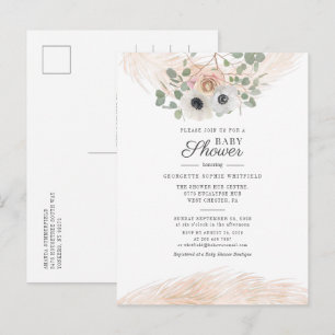 Moderne bloemige groene Pampas gras baby shower Uitnodiging Briefkaart