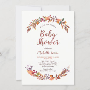 Moderne bloemige herfst jongens babyshower uitnodi kaart