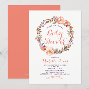 Moderne Bloemige Herfst Meisje Baby Shower Uitnodi Kaart