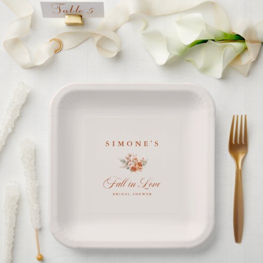Moderne bloemige herfst verliefd bruidsdouche papieren bordje (Huwelijk)