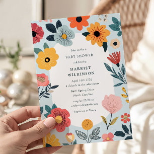 Moderne Bloemige Jongens Baby Shower Kaart