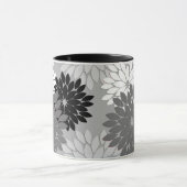 Moderne Bloemige Kimono Print, Grijs, Zwart en Wit Mok (Midden)
