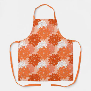 Moderne Bloemige Kimono Print, Koraal Oranje op Pe Schort