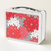 Moderne Bloemige Kimono Print, Koraalrood en Grijs (Achterkant)