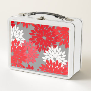 Moderne Bloemige Kimono Print, Koraalrood en Grijs