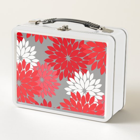 Moderne Bloemige Kimono Print, Koraalrood en Grijs (Voorkant)