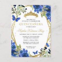 Moderne bloemige marine blauw goud tiara quinceañe