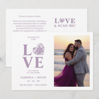 Moderne Bloemige Mauve Hart Foto Trouw TLW26 Save The Date