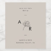 Moderne Bloemige Monogram Elegant Eenvoudig Neutra Wijn Etiket (Enkel label)