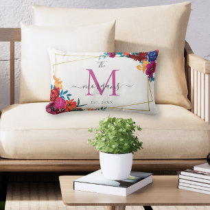 Moderne Bloemige Monogram Huwelijk Kussen