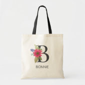 Moderne bloemige monogram letter B bewerkbaar Tote Bag (Voorkant)