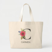 Moderne bloemige monogram letter C Grote Tote Bag (Voorkant)