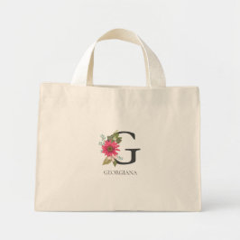 Moderne bloemige  monogram letter G Mini Tote Bag