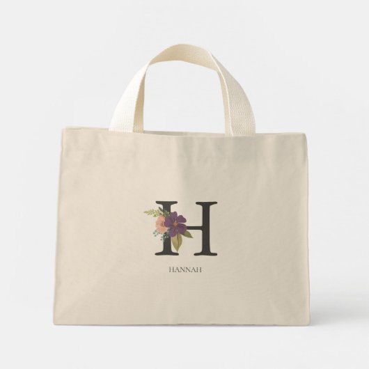 Moderne bloemige  monogram letter H Mini Tote Bag (Achterkant)
