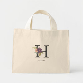 Moderne bloemige  monogram letter H Mini Tote Bag