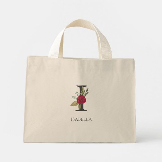 Moderne bloemige  monogram letter I Mini Tote Bag (Achterkant)