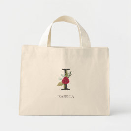 Moderne bloemige  monogram letter I Mini Tote Bag