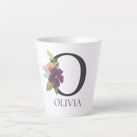 Moderne bloemige  monogram letter O Latte Mok (Voorkant)