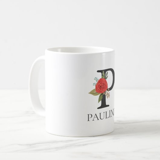 Moderne bloemige  monogram letter P Koffiemok (Voorkant links)