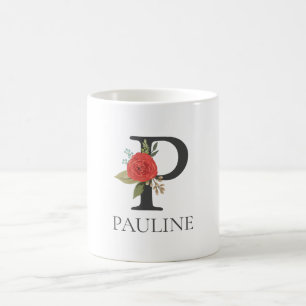 Moderne bloemige monogram letter P Koffiemok