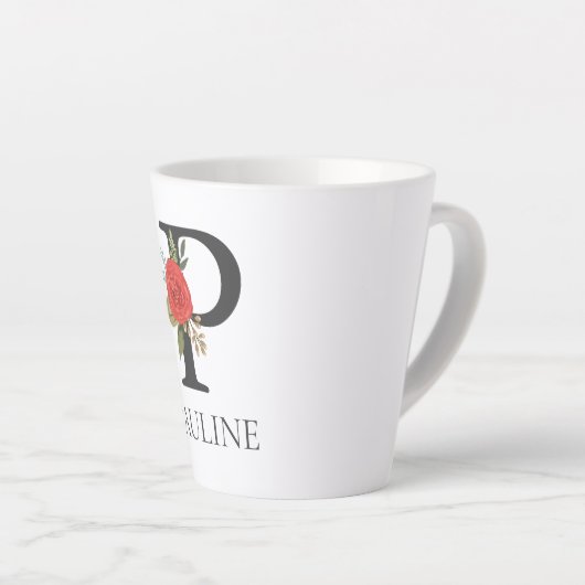 Moderne bloemige monogram letter P Latte Mok (Rechterhoek)