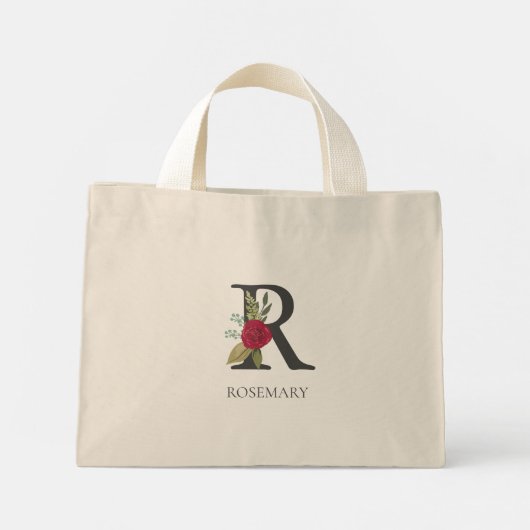 Moderne bloemige  monogram letter R Mini Tote Bag (Achterkant)