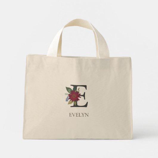 Moderne bloemige monogram mini tote bag (Achterkant)