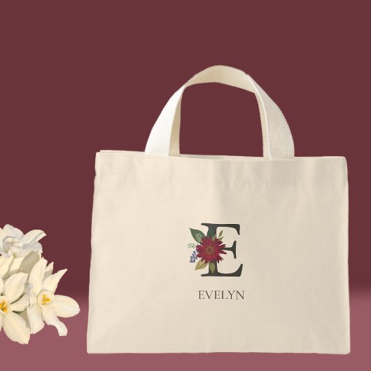 Moderne bloemige  monogram mini tote bag