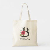 Moderne bloemige  monogram tote bag (Achterkant)