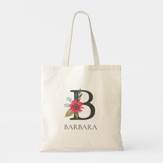 Moderne bloemige  monogram tote bag (Achterkant)
