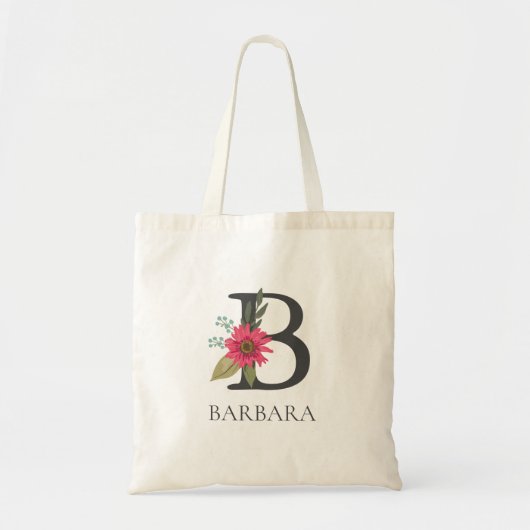 Moderne bloemige  monogram tote bag (Voorkant)