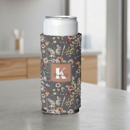 Moderne Bloemige Monogramnaam Seltzer Blikjeskoeler