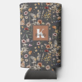 Moderne Bloemige Monogramnaam Seltzer Blikjeskoeler (Achterkant)