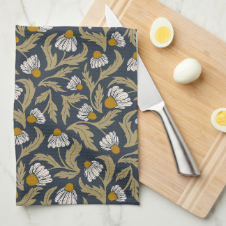 Moderne bloemige Navy Blue Coneflower Madeliefje B Theedoek