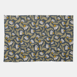 Moderne bloemige Navy Blue Coneflower Madeliefje B Theedoek