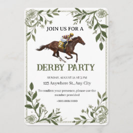 Moderne bloemige paardensport Derby-uitnodiging Kaart