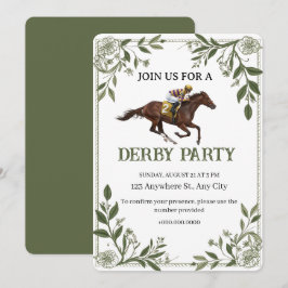 Moderne bloemige paardensport Derby-uitnodiging Kaart
