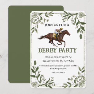 Moderne bloemige paardensport Derby-uitnodiging Kaart