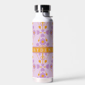 Moderne Bloemige Paars En Lila Waterfles (Links)