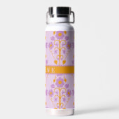 Moderne Bloemige Paars En Lila Waterfles (Achterkant)