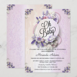 Moderne Bloemige Paarse Baby Shower Kaart