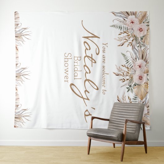 Moderne bloemige pampagras bruids douche huwelijke wandkleed (In Situ (horizontaal))